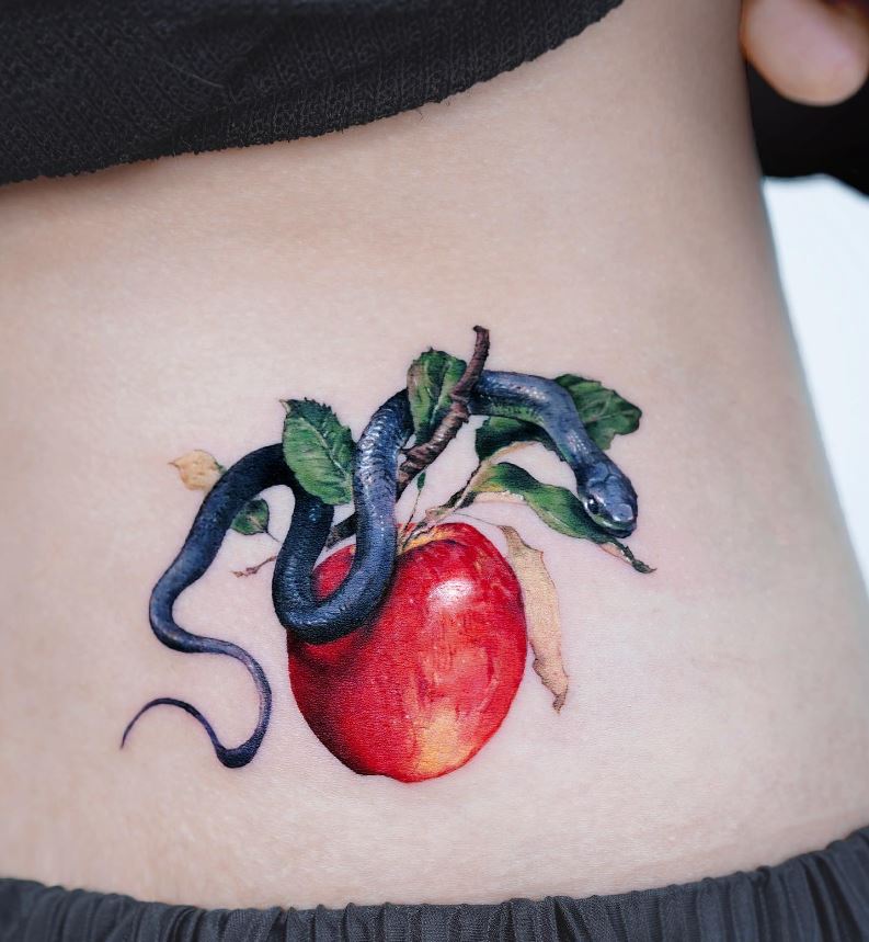 Snake and forbidden fruit tattoo 