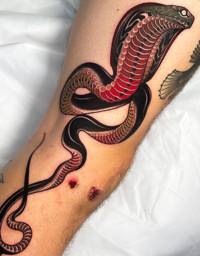 Red cobra tattoo with snake