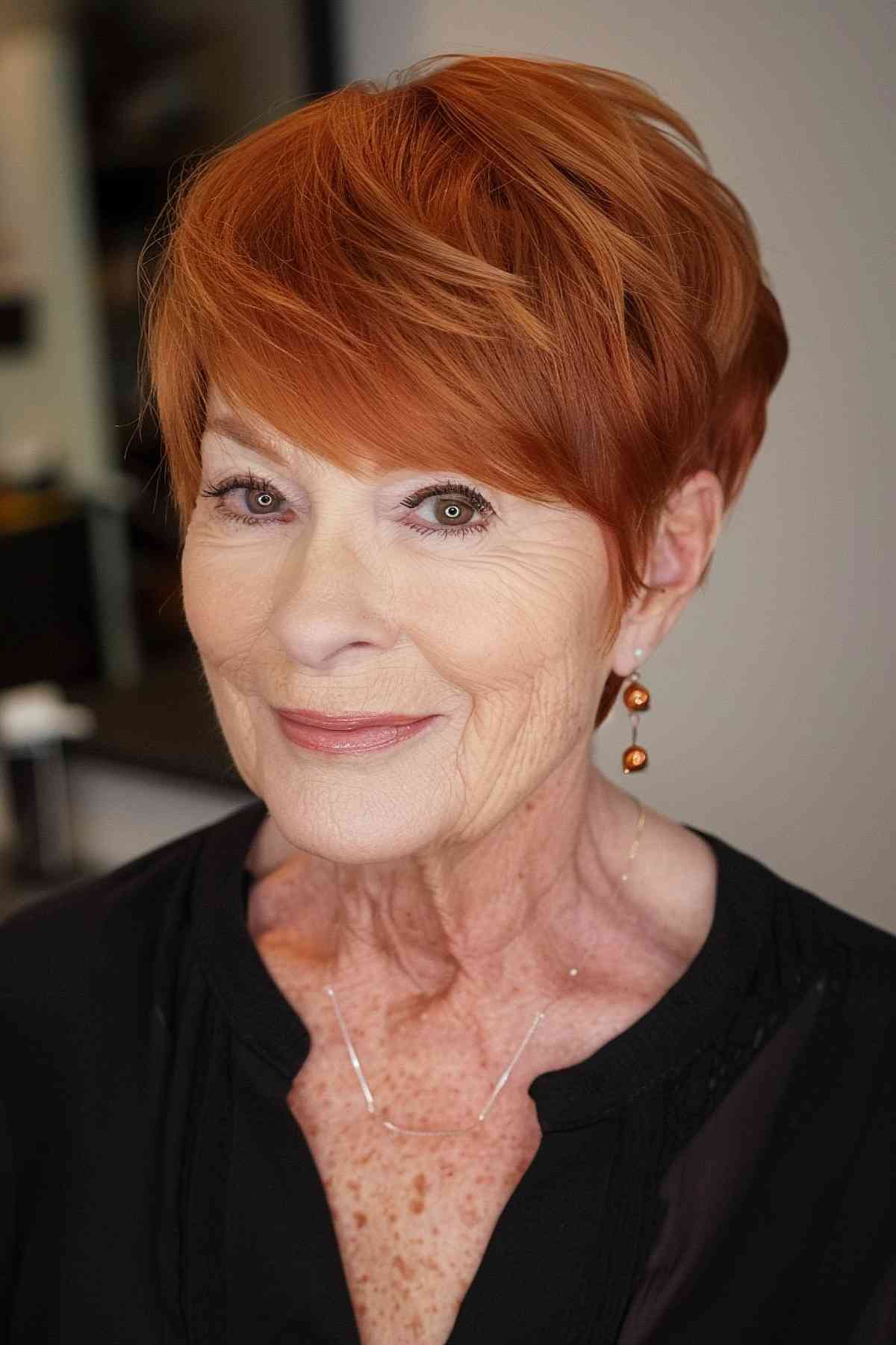 Graceful copper ginger hairstyle for women over 70