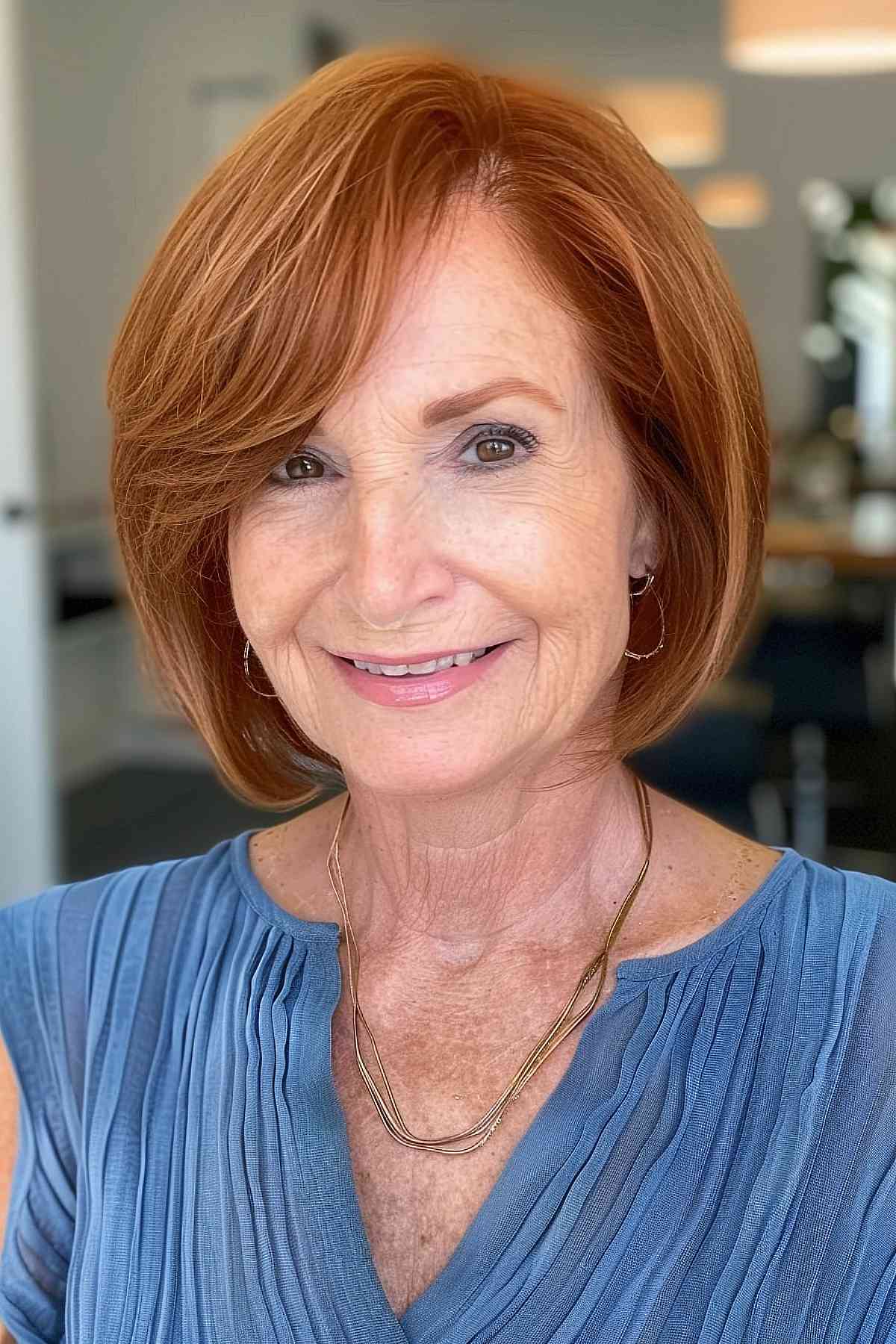 Sophisticated ginger copper hairstyle for women over 60