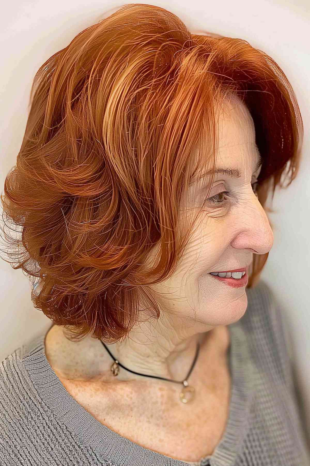 Classic copper ginger hairstyle for older women