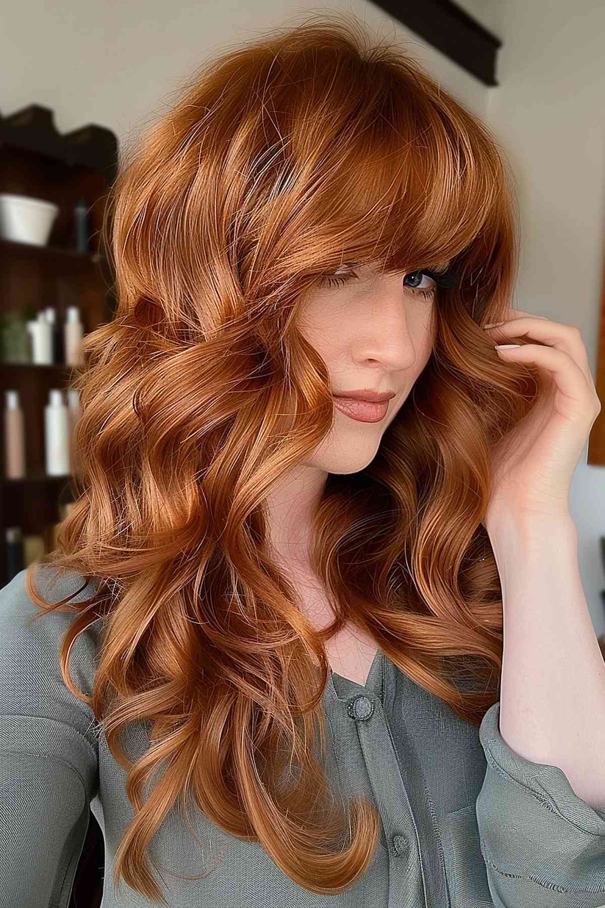 Ginger copper bob, chin length, with natural shine