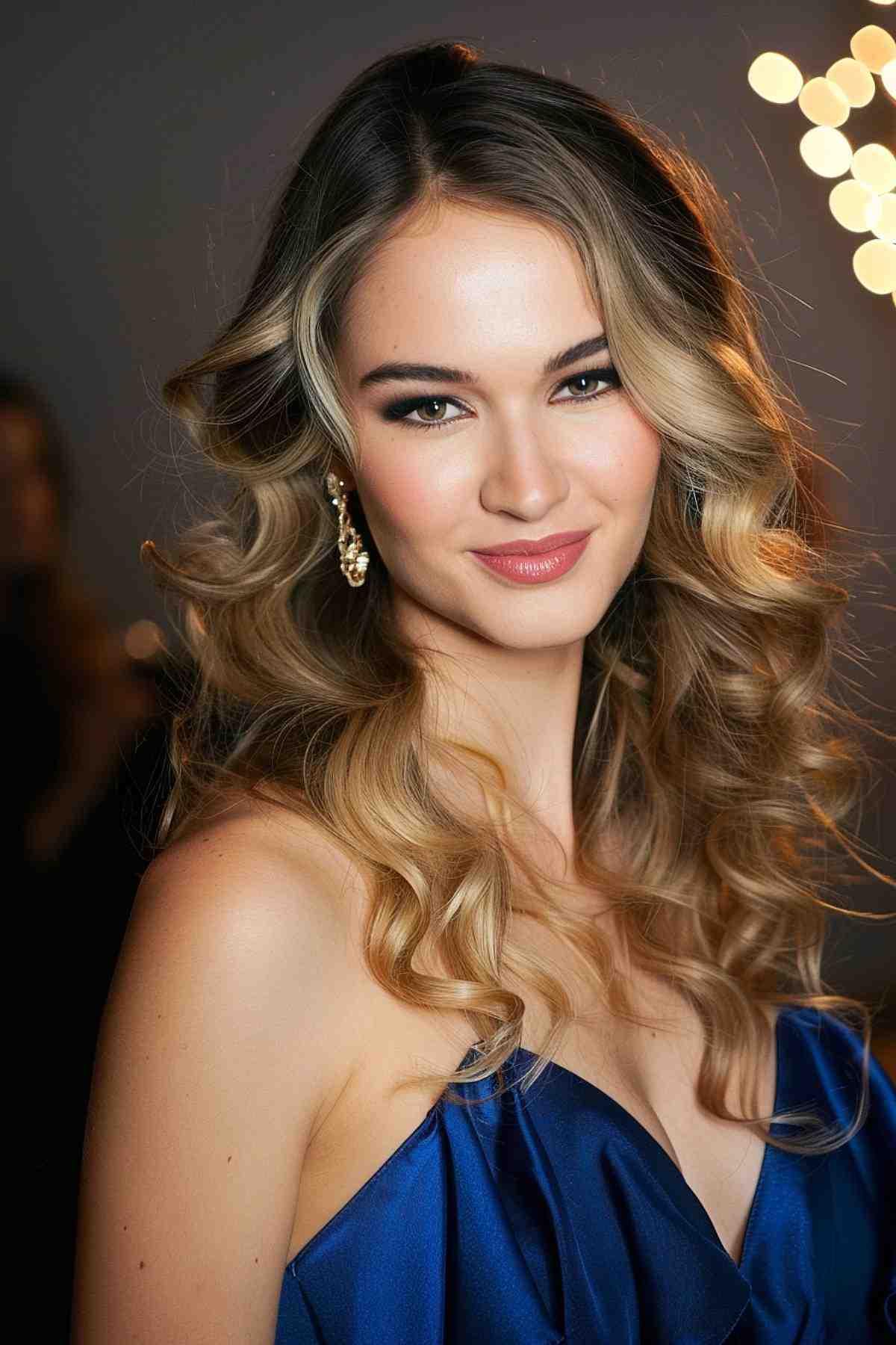 Soft, tousled waves with highlights for a casual yet elegant gala hairstyle.