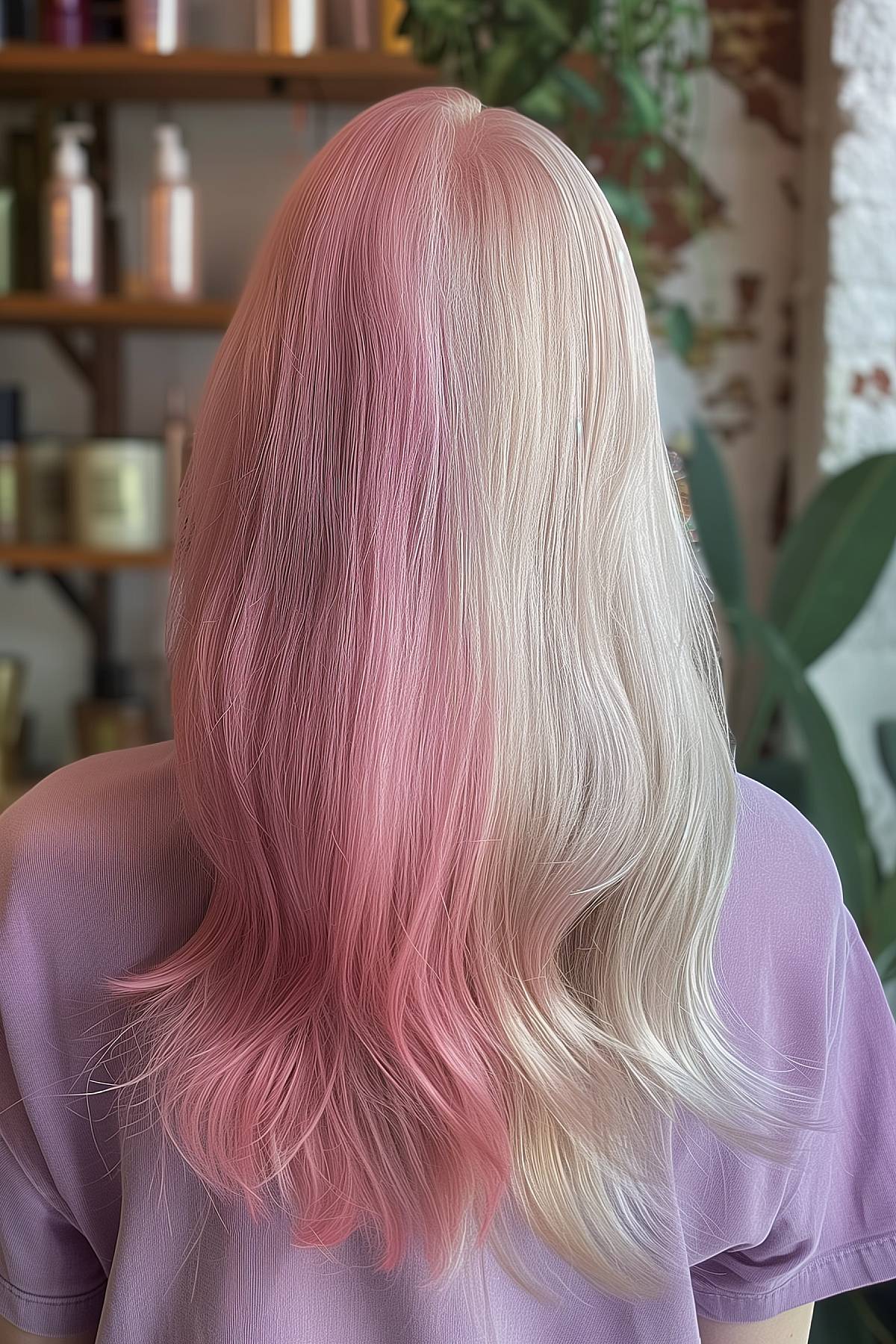 Medium-length hair with a soft dye in baby pink and blonde, perfect for a subtle Gemini-inspired look.